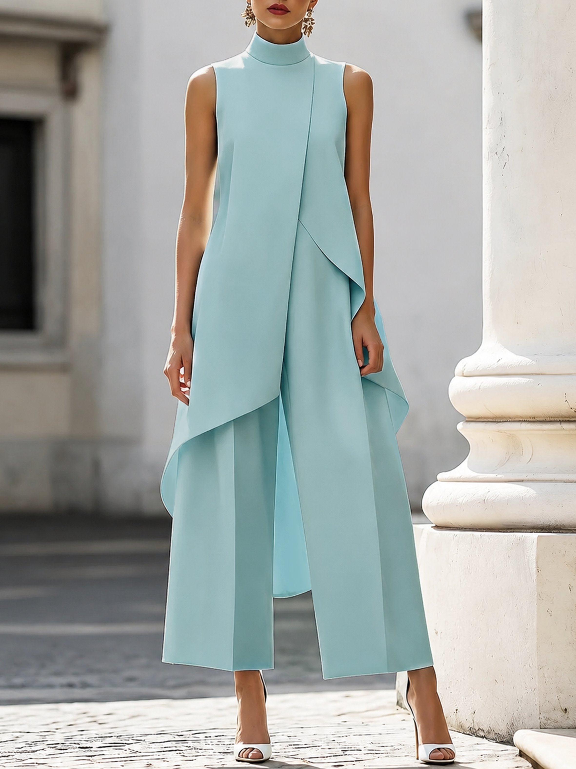 Women’s High-Neck Sleeveless Trouser Set Asymmetric Design 6