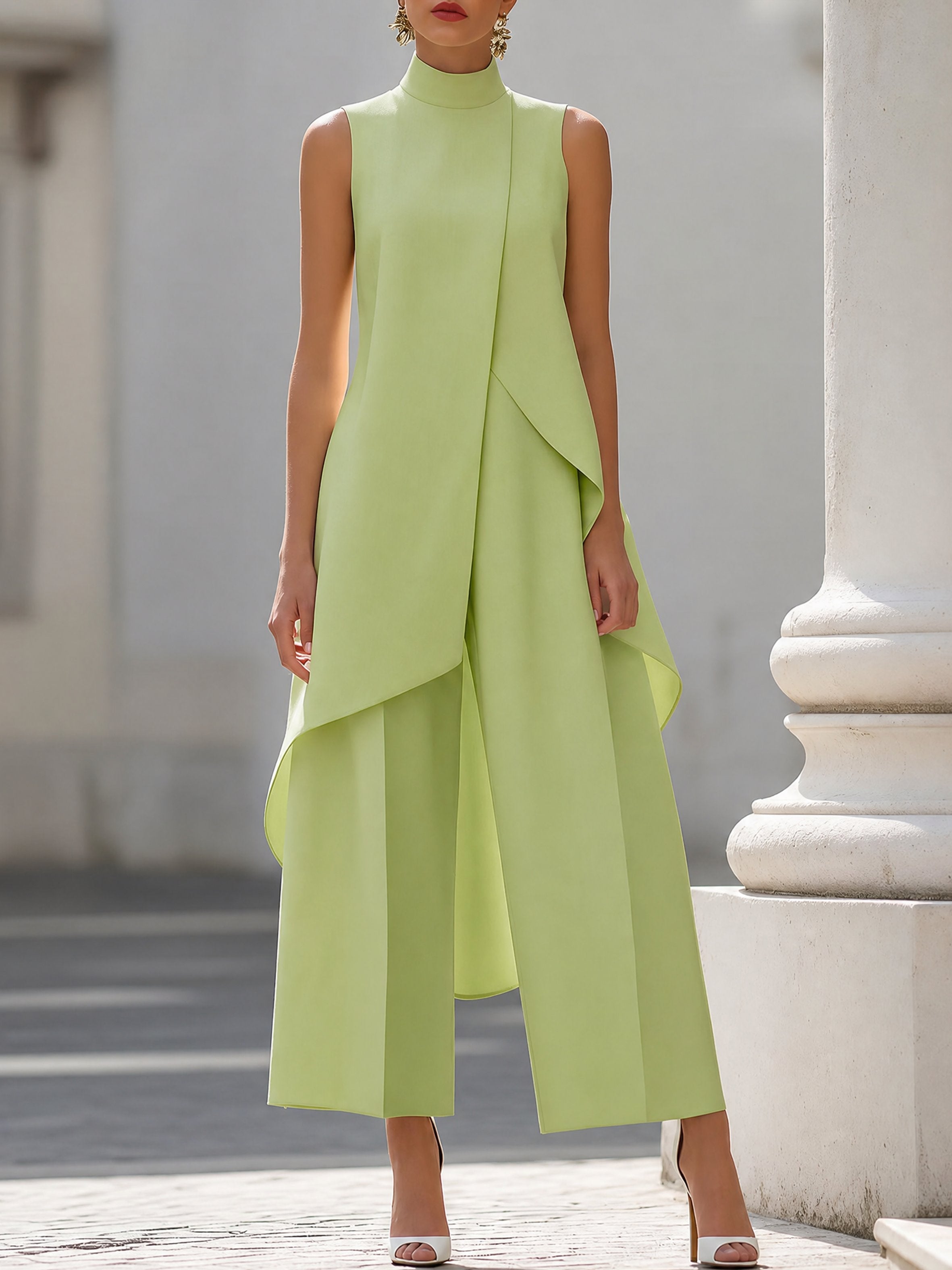Women’s High-Neck Sleeveless Trouser Set Asymmetric Design 7