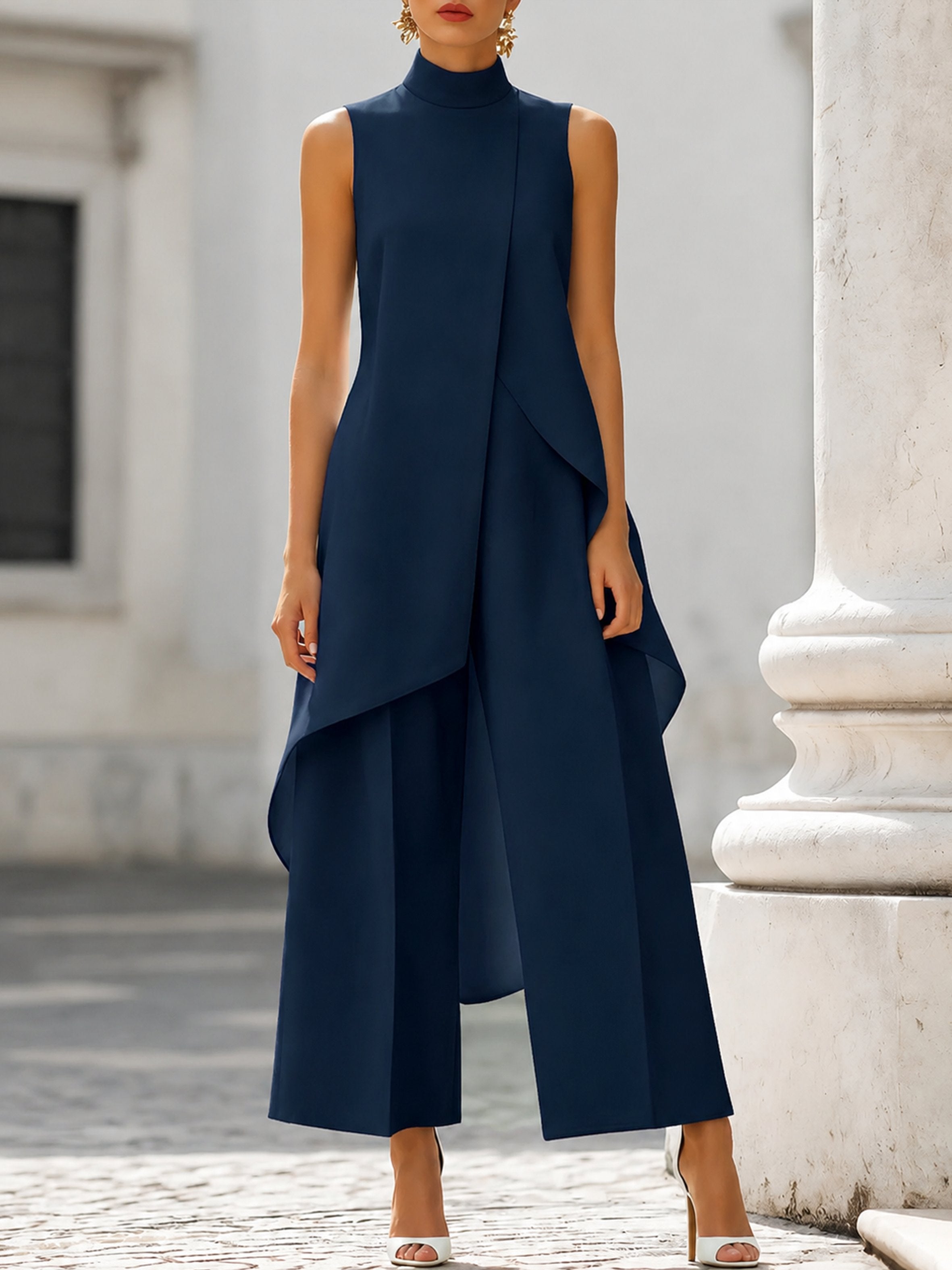 Women’s High-Neck Sleeveless Trouser Set Asymmetric Design 8