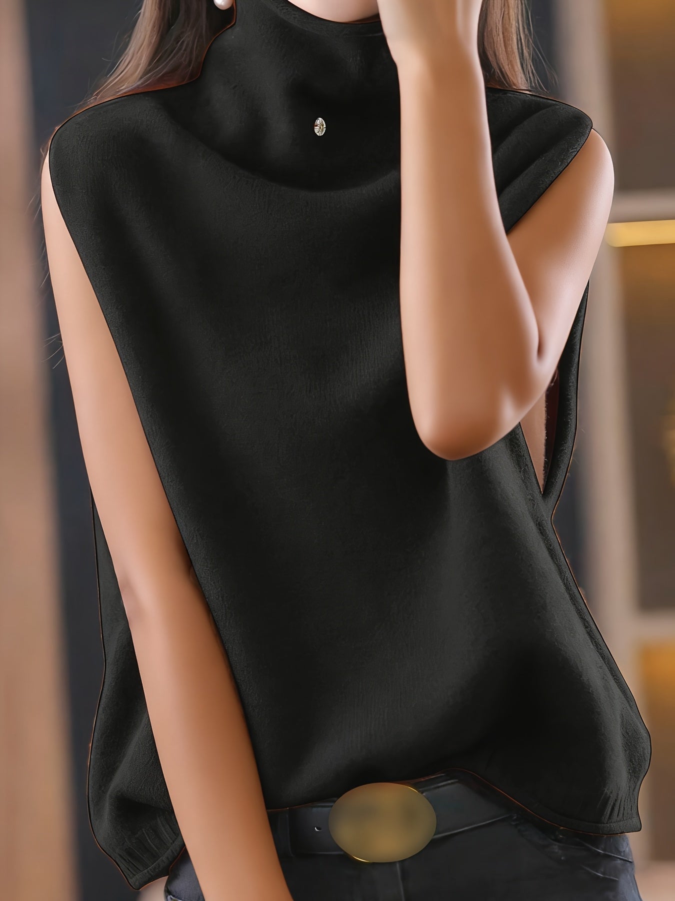 Women’s High-Neck Sleeveless Vest Relaxed Fit Layering Piece 4