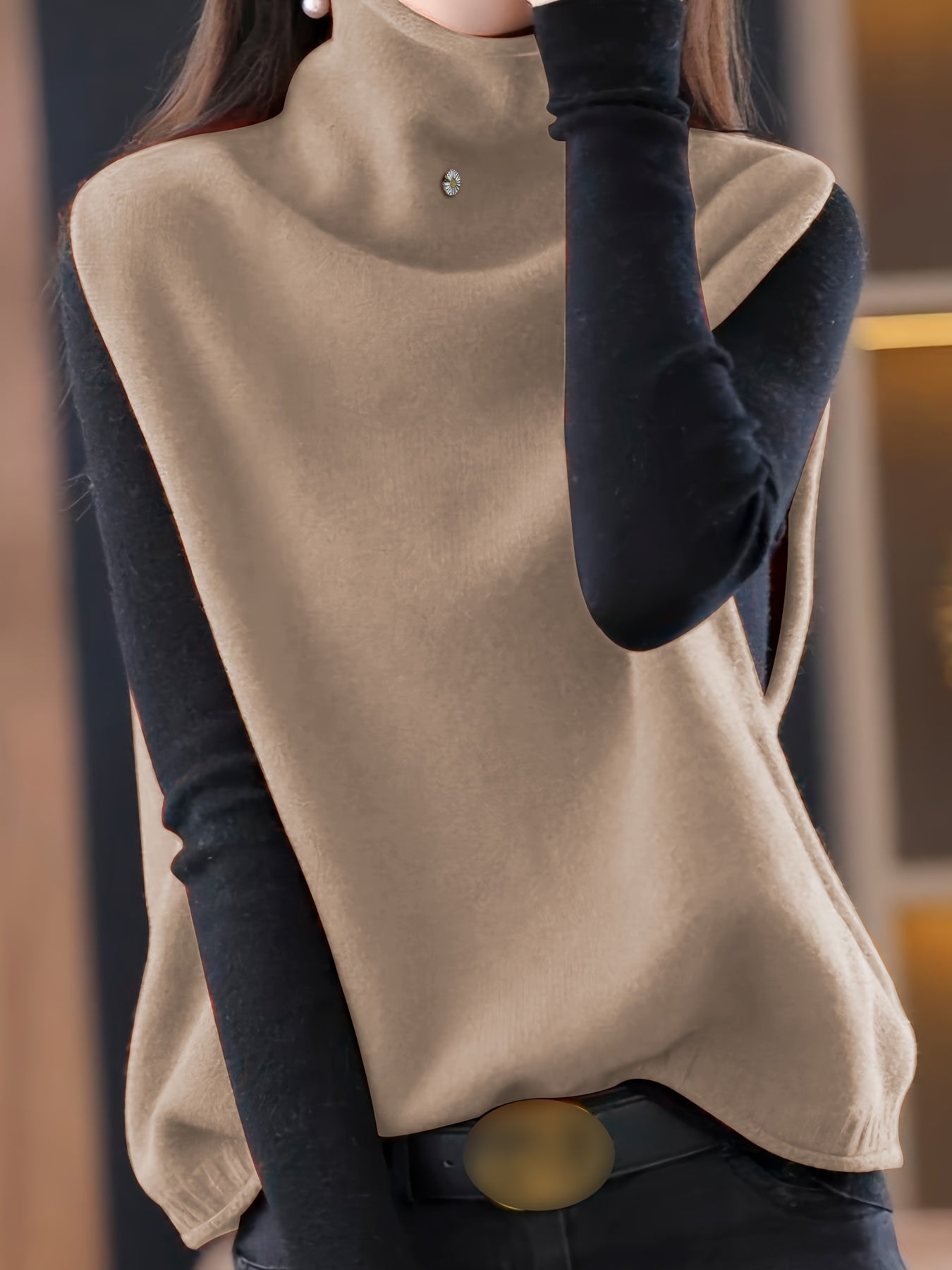 Women’s High-Neck Sleeveless Vest Relaxed Fit Layering Piece 6