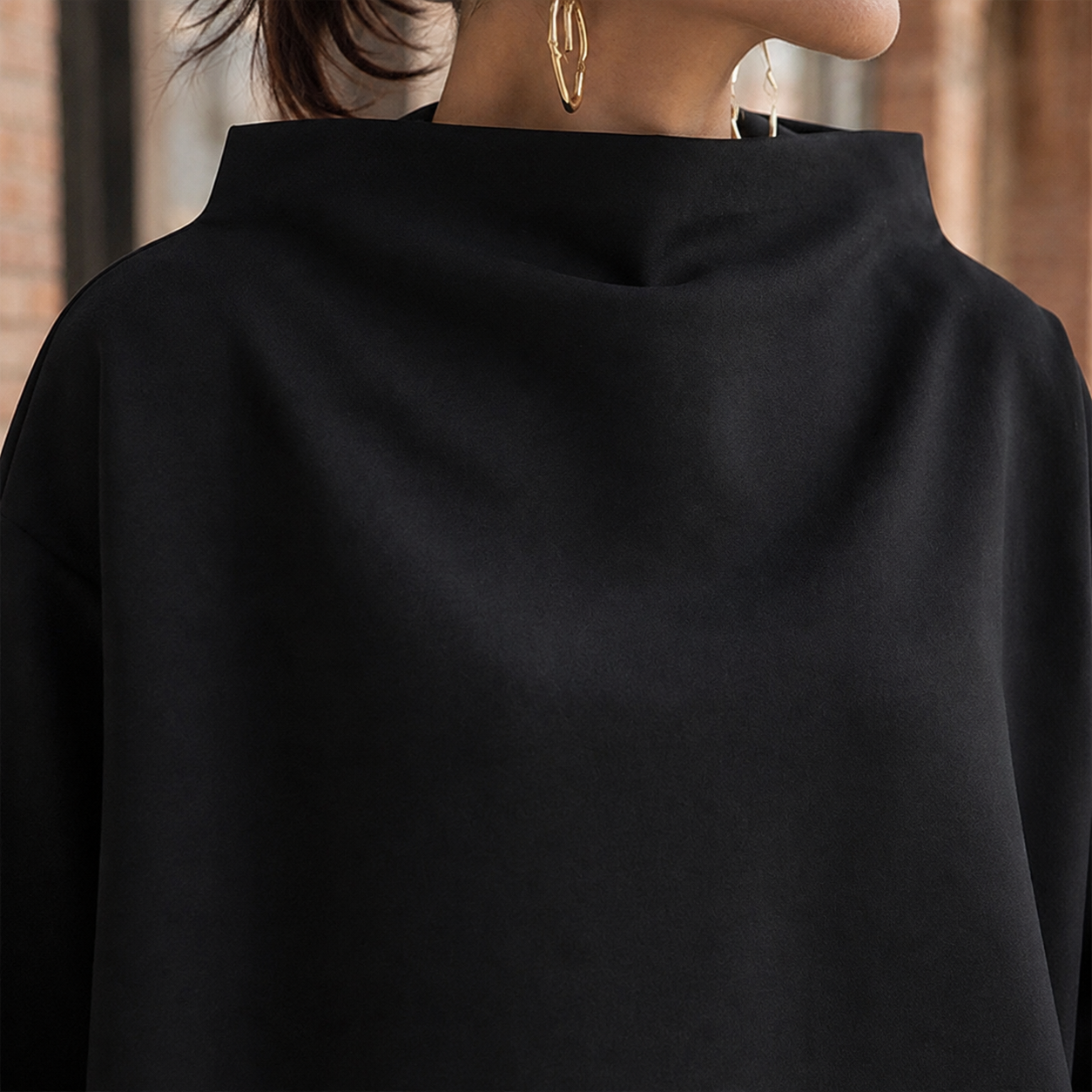 Women’s High-Neck Top Relaxed Fit with Voluminous Sleeves 1