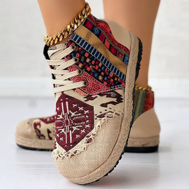 Women’s High-Top Sneakers Boho Patterned Casual Style 0