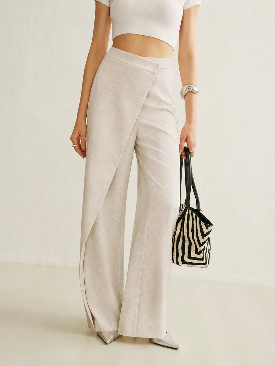 Women’s High-Waist Wide-Leg Trousers with Asymmetric Wrap Detail 0