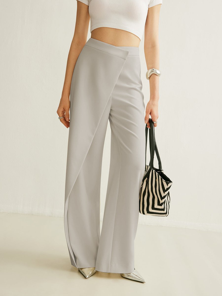 Women’s High-Waist Wide-Leg Trousers with Asymmetric Wrap Detail 1