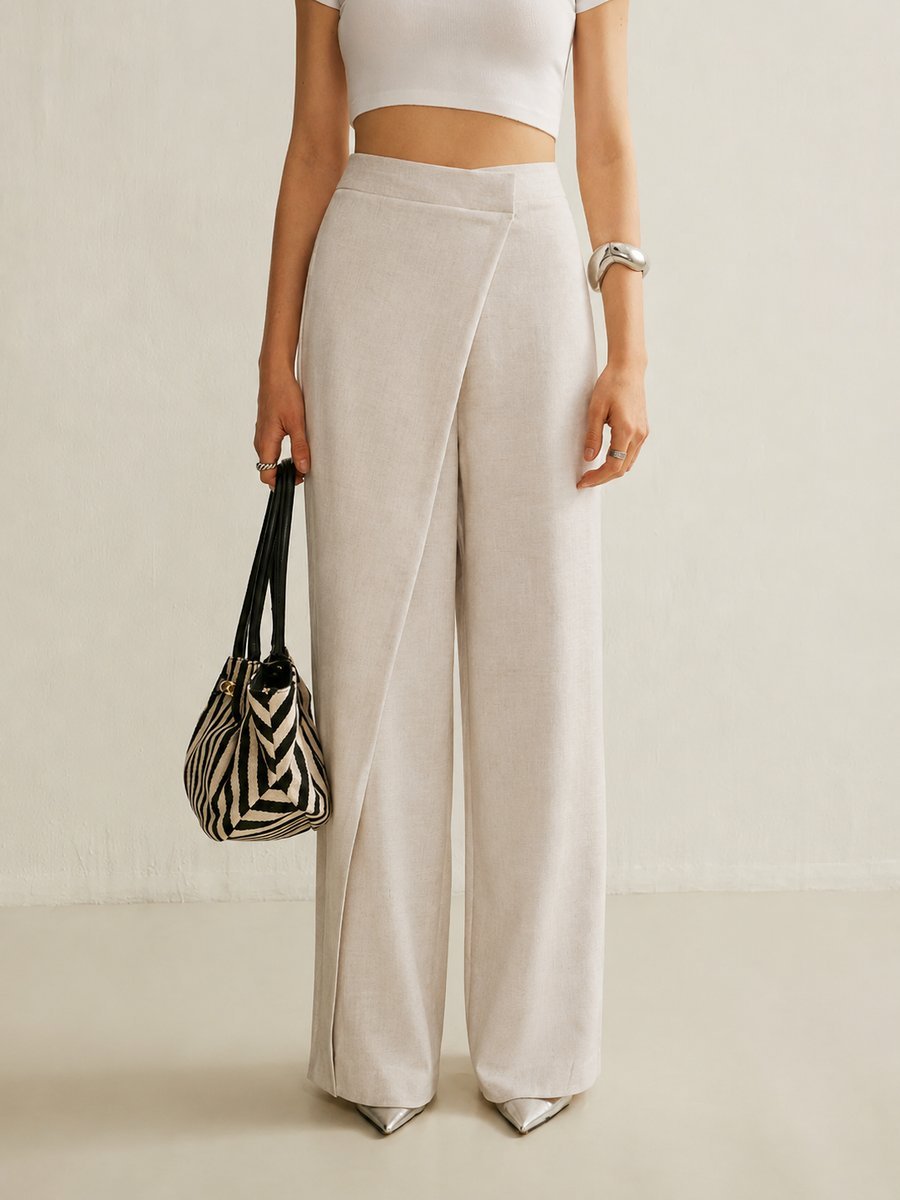 Women’s High-Waist Wide-Leg Trousers with Asymmetric Wrap Detail 2