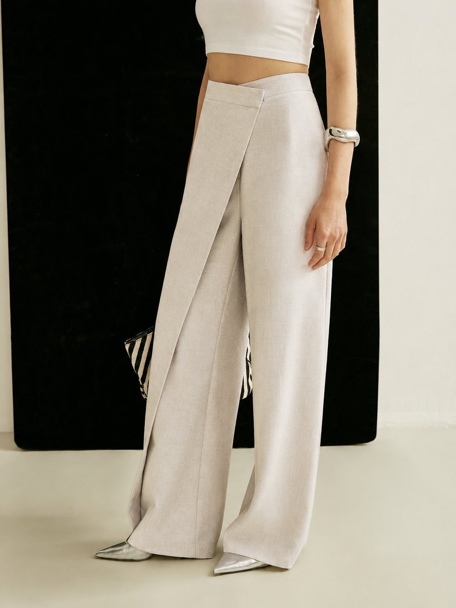 Women’s High-Waist Wide-Leg Trousers with Asymmetric Wrap Detail 3