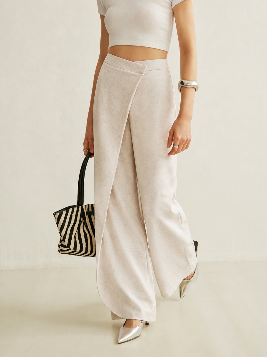 Women’s High-Waist Wide-Leg Trousers with Asymmetric Wrap Detail 4