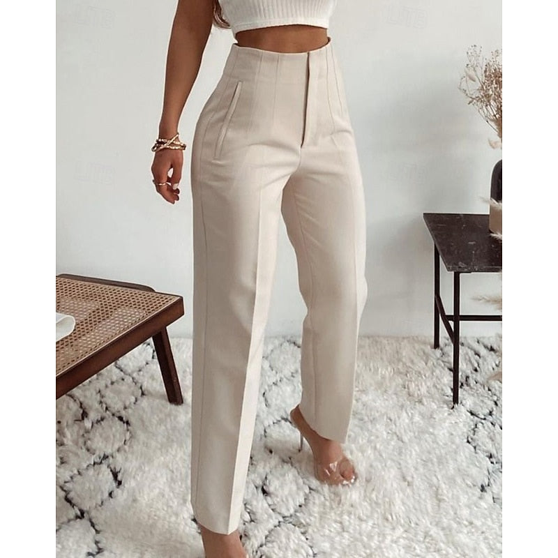 Women’s High-Waisted Tailored Trousers Classic Fit with Relaxed Straight Leg 0