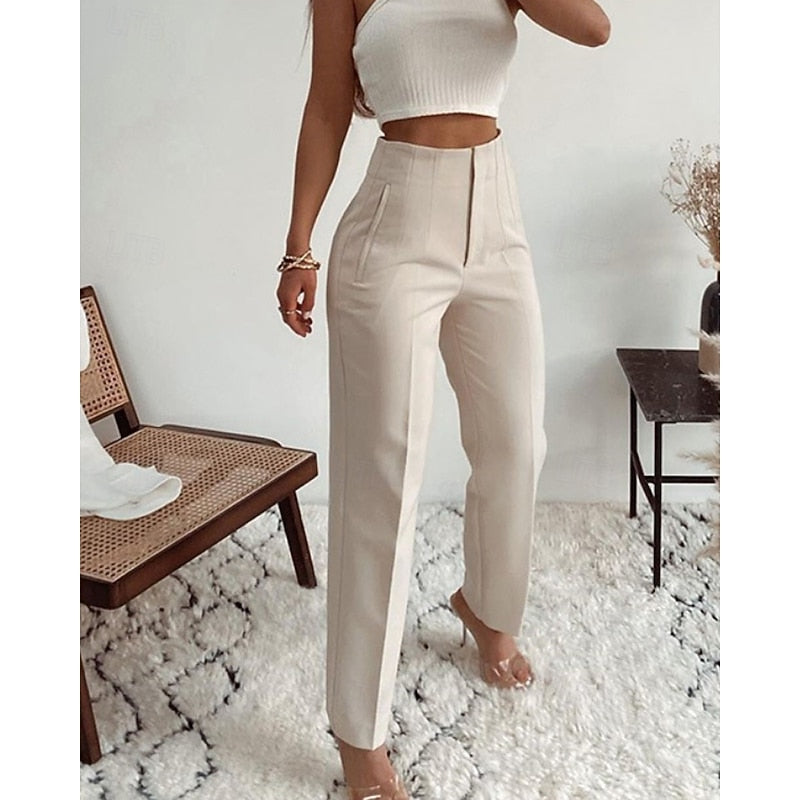 Women’s High-Waisted Tailored Trousers Classic Fit with Relaxed Straight Leg 1