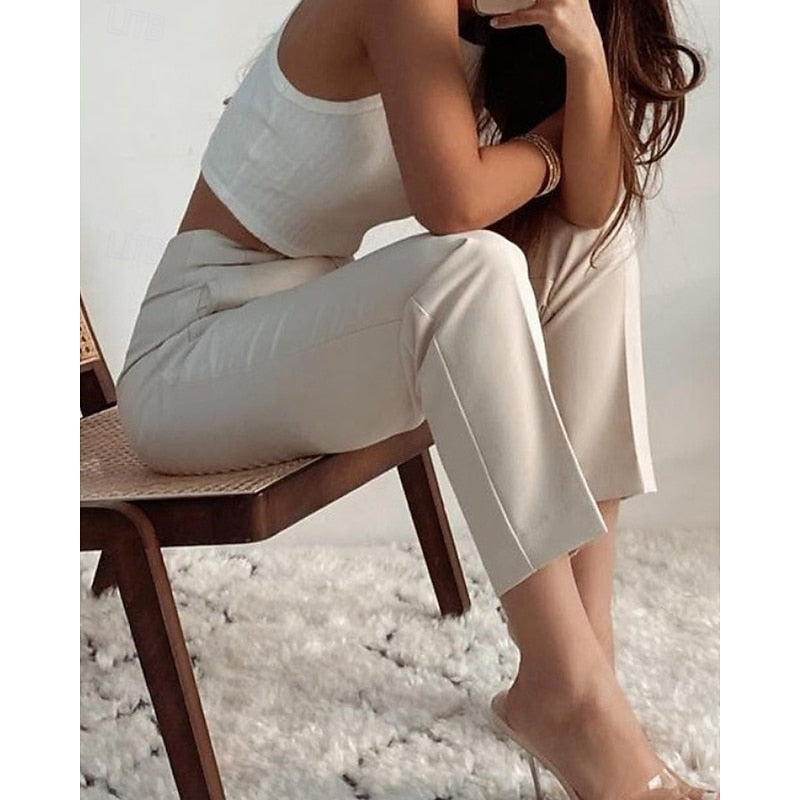 Women’s High-Waisted Tailored Trousers Classic Fit with Relaxed Straight Leg 2