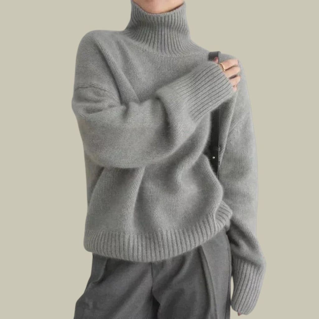 Women's High Neck Merino Wool Sweater Relaxed Fit Cozy Elegance 0