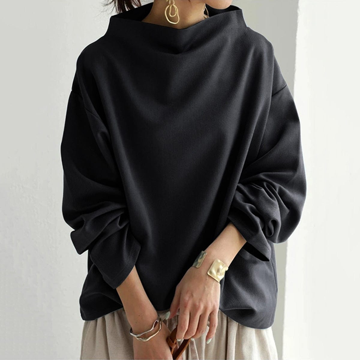 Women’s High Neck Top Relaxed Silhouette Elegant Design 1
