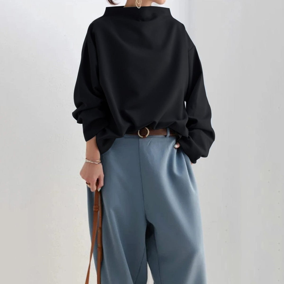 Women’s High Neck Top Relaxed Silhouette Elegant Design 6