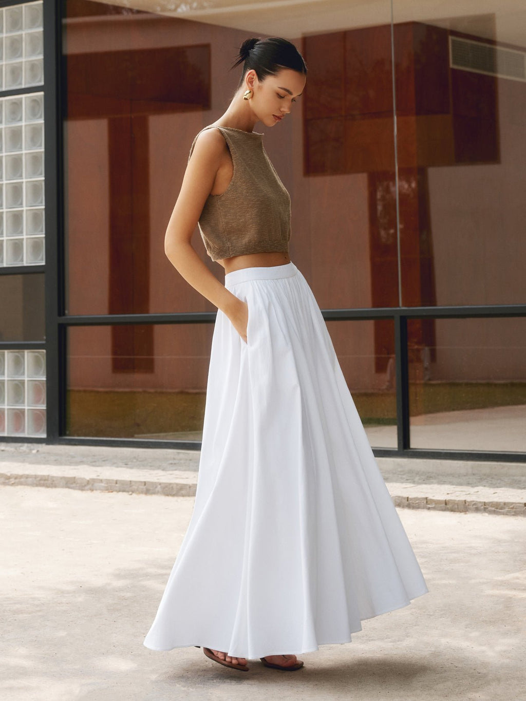 Women’s High Waist A-Line Maxi Skirt with Pockets 0