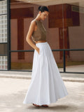 Women’s High Waist A-Line Maxi Skirt with Pockets 0