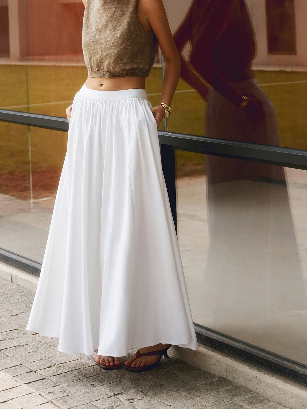 Women’s High Waist A-Line Maxi Skirt with Pockets 1