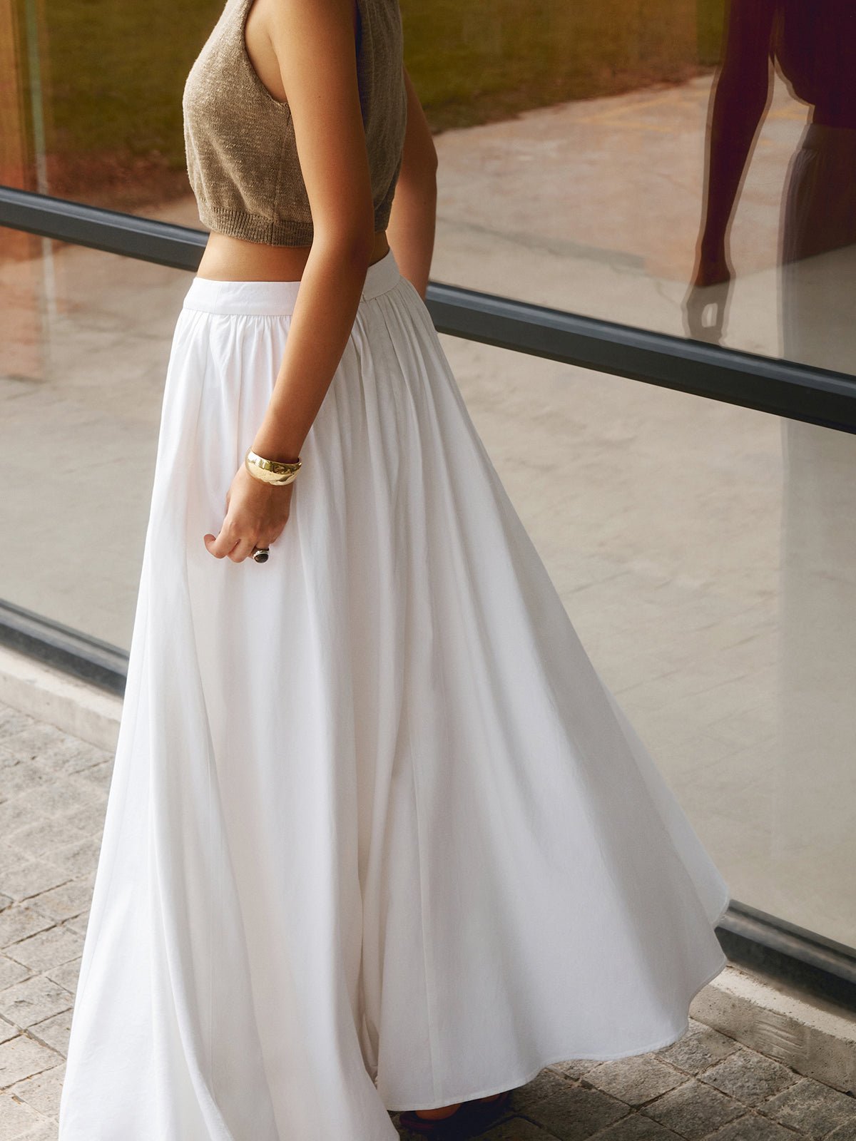Women’s High Waist A-Line Maxi Skirt with Pockets 4