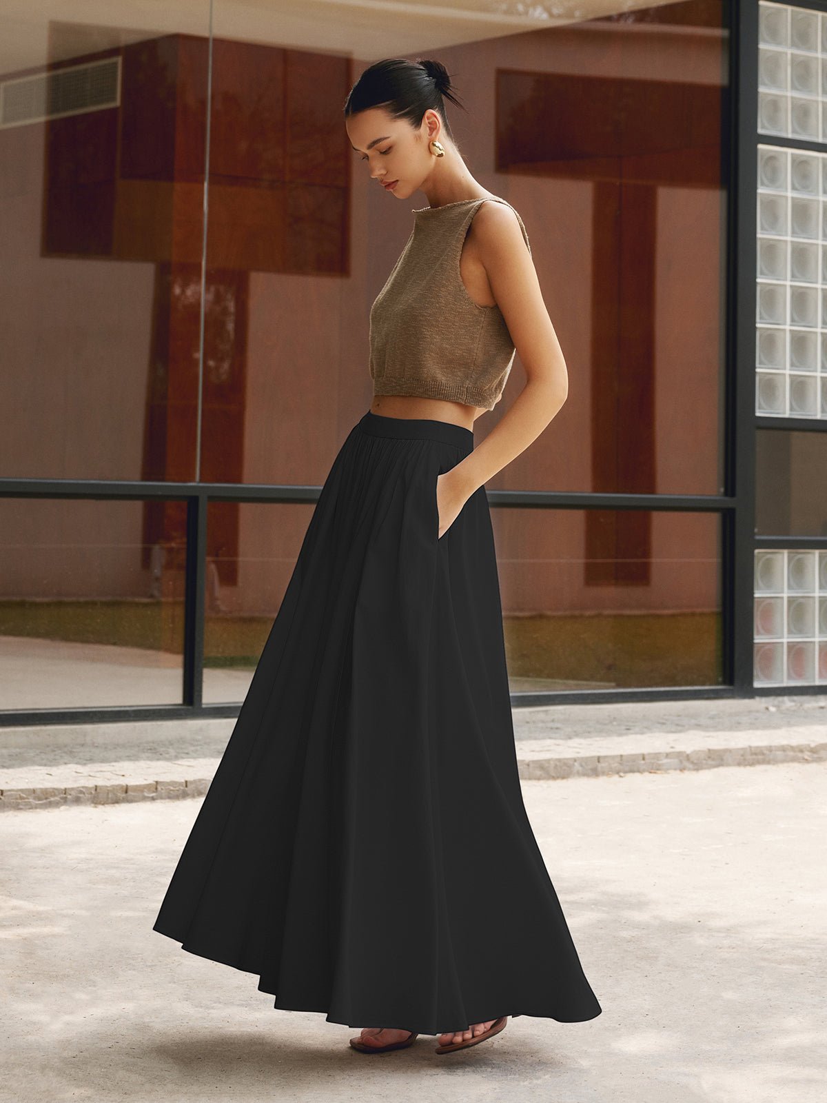 Women’s High Waist A-Line Maxi Skirt with Pockets 5