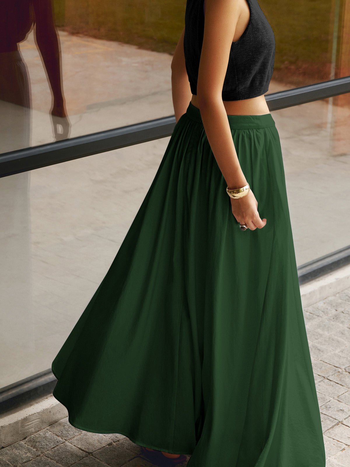 Women’s High Waist A-Line Maxi Skirt with Pockets 7