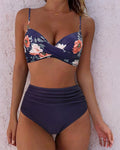 Women’s High Waisted Floral Bikini Set Elegant Cross-Front Design 0