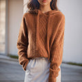 Women’s Hooded Pullover Soft Knit with Cable-Knit Design 0