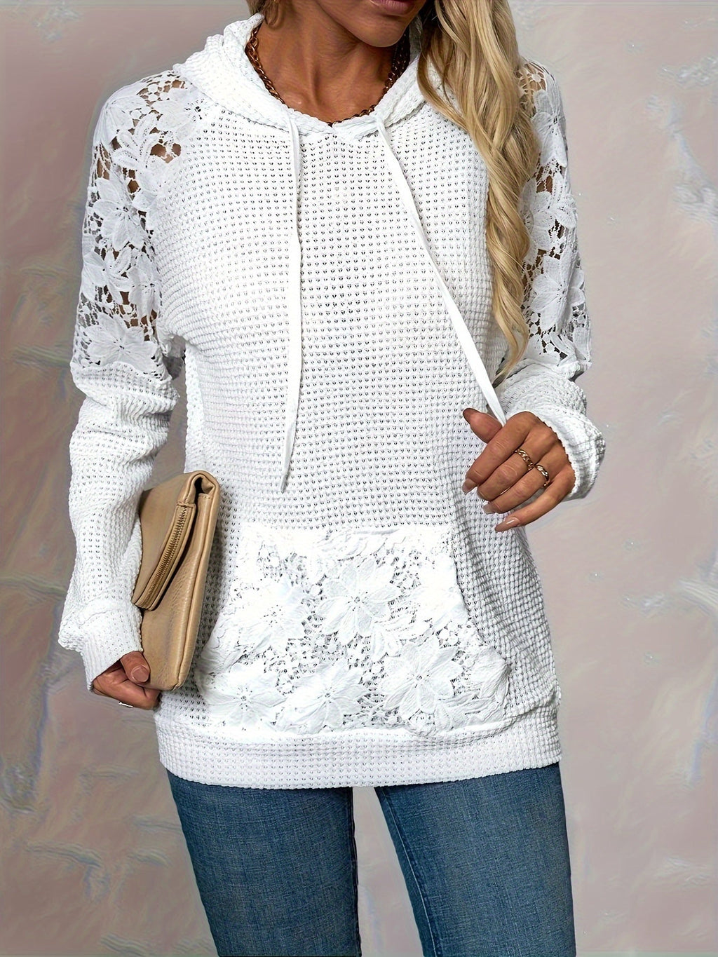 Women’s Hooded Top with Floral Trim Relaxed Fit 3