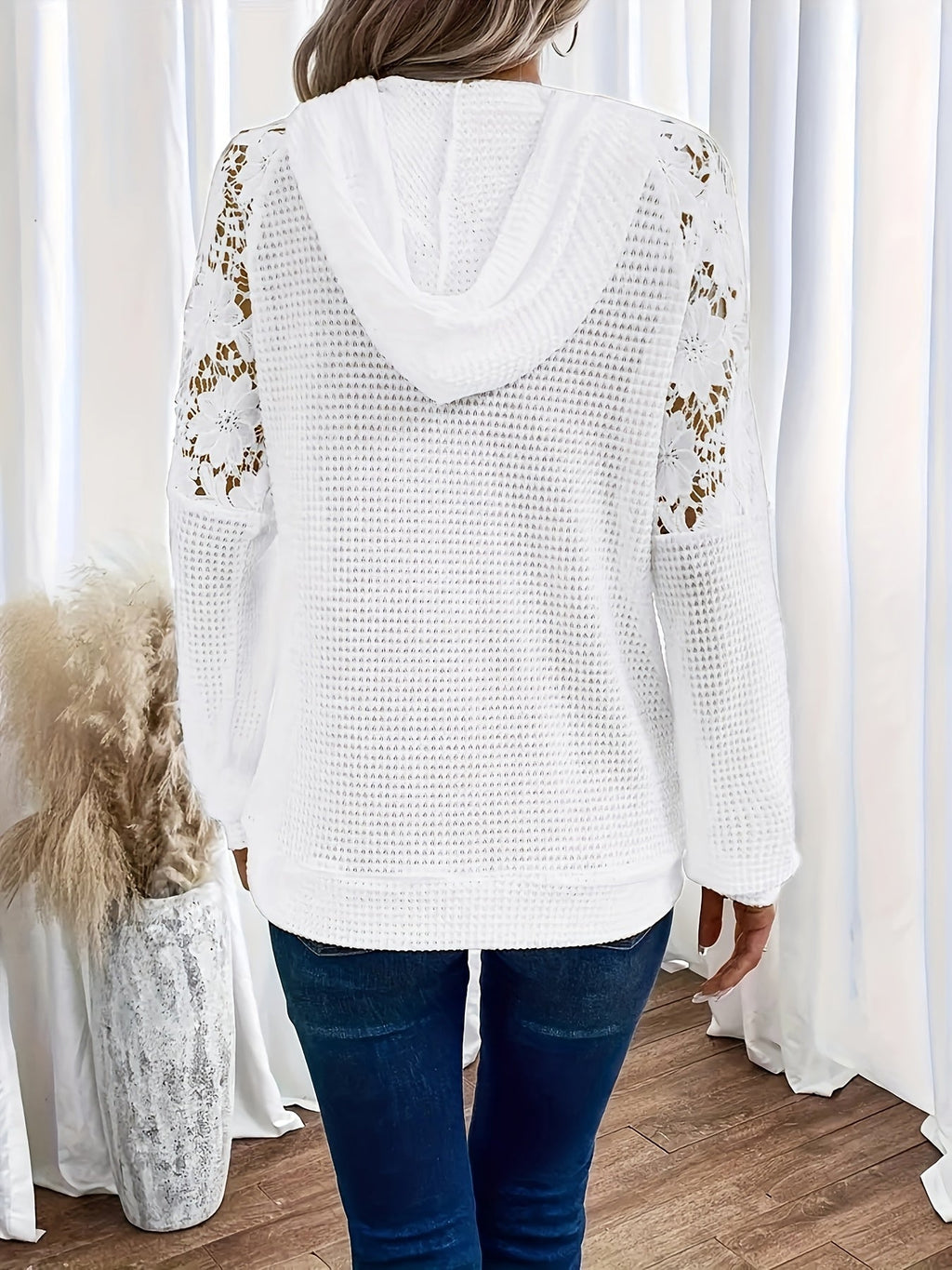 Women’s Hooded Top with Floral Trim Relaxed Fit 5