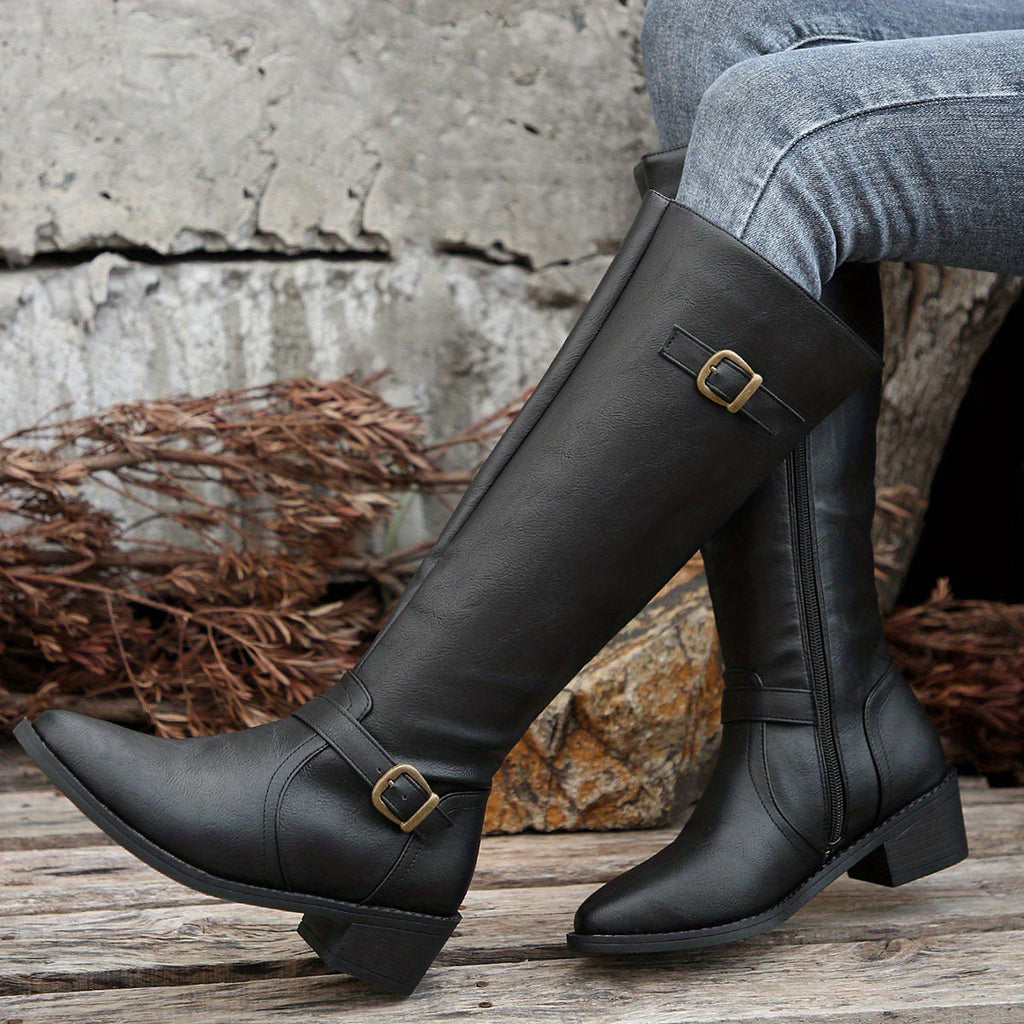 Women’s Knee High Riding Boots Classic Low Heel Design 0