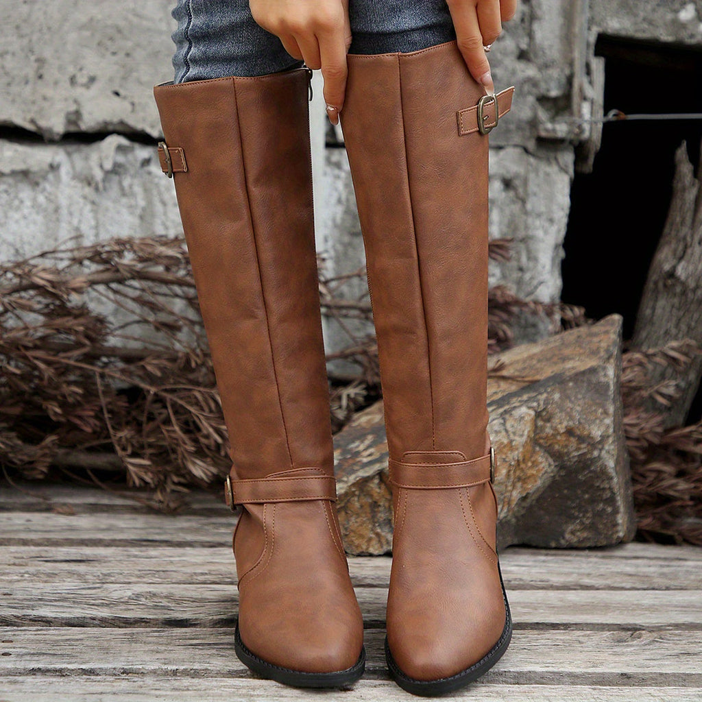 Women’s Knee High Riding Boots Classic Low Heel Design 1