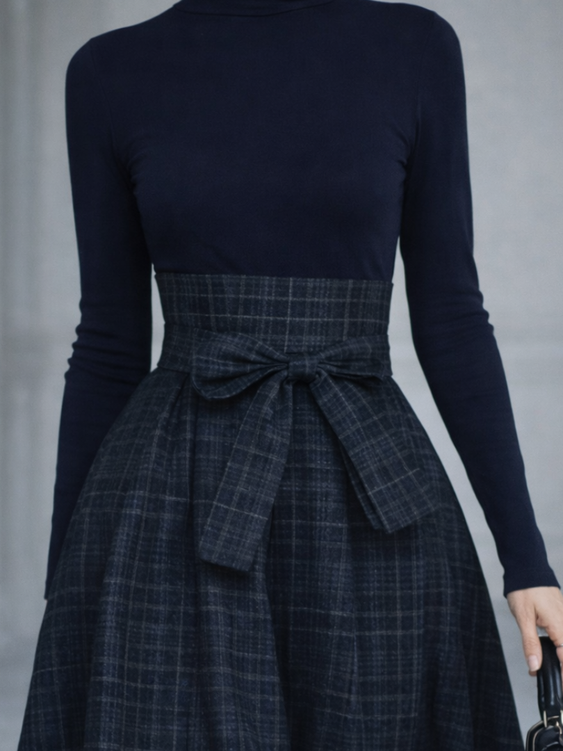 Women’s Knit Top and Plaid Maxi Skirt Set Elegant Comfort Design 2