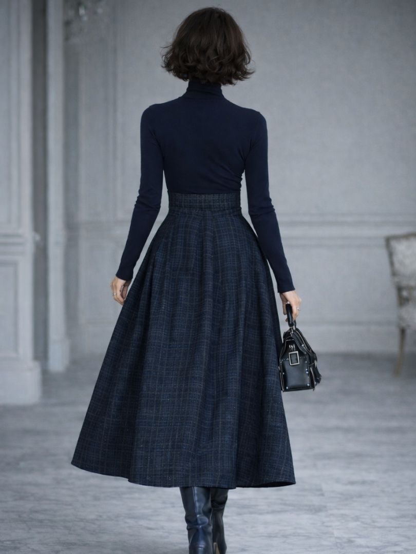 Women’s Knit Top and Plaid Maxi Skirt Set Elegant Comfort Design 3