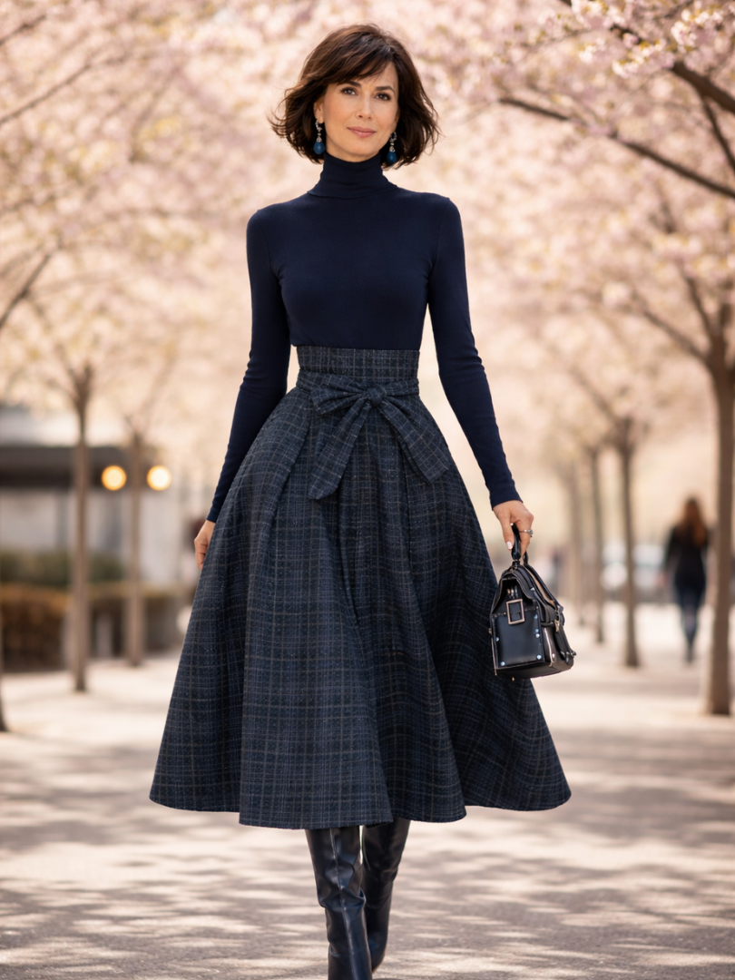 Women’s Knit Top and Plaid Maxi Skirt Set Elegant Comfort Design 4