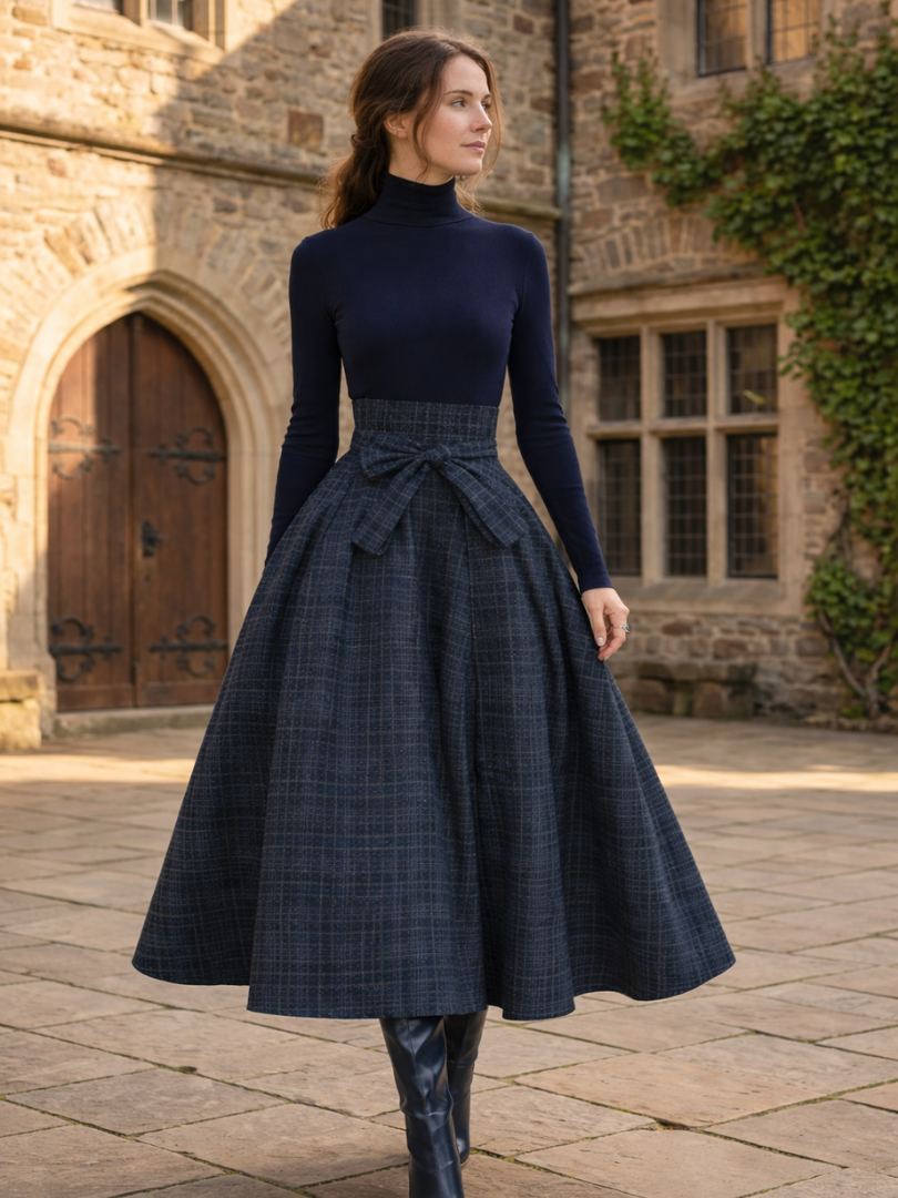 Women’s Knit Top and Plaid Maxi Skirt Set Elegant Comfort Design 5