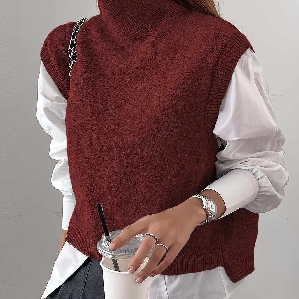 Women’s Knitted Sweater Vest Relaxed Fit High-Neck Layering Style 0