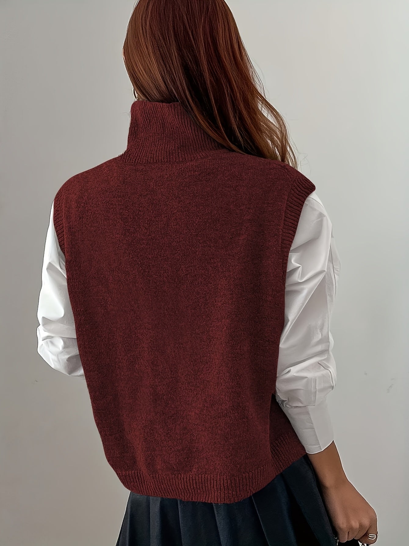 Women’s Knitted Sweater Vest Relaxed Fit High-Neck Layering Style 1