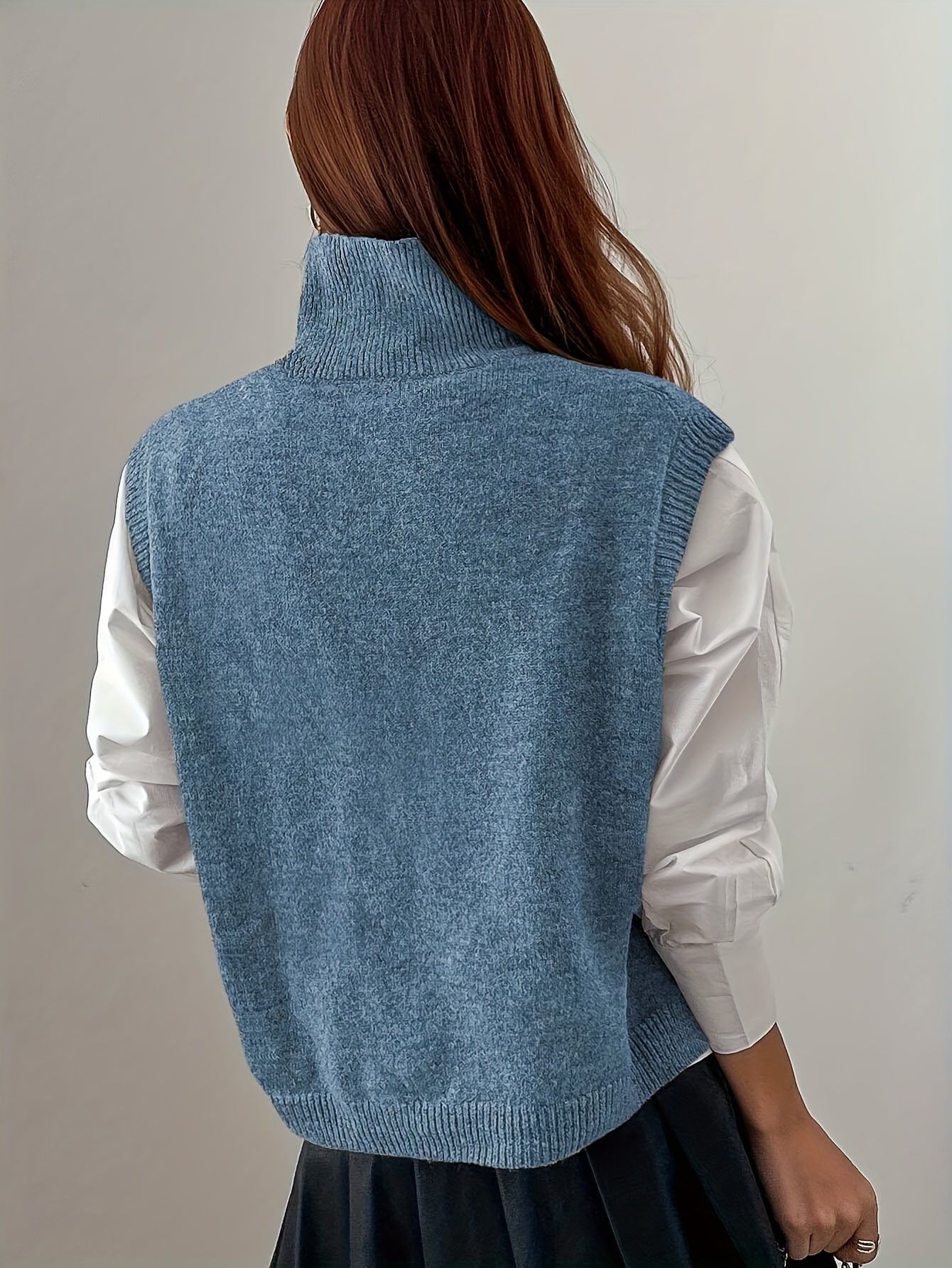 Women’s Knitted Sweater Vest Relaxed Fit High-Neck Layering Style 7