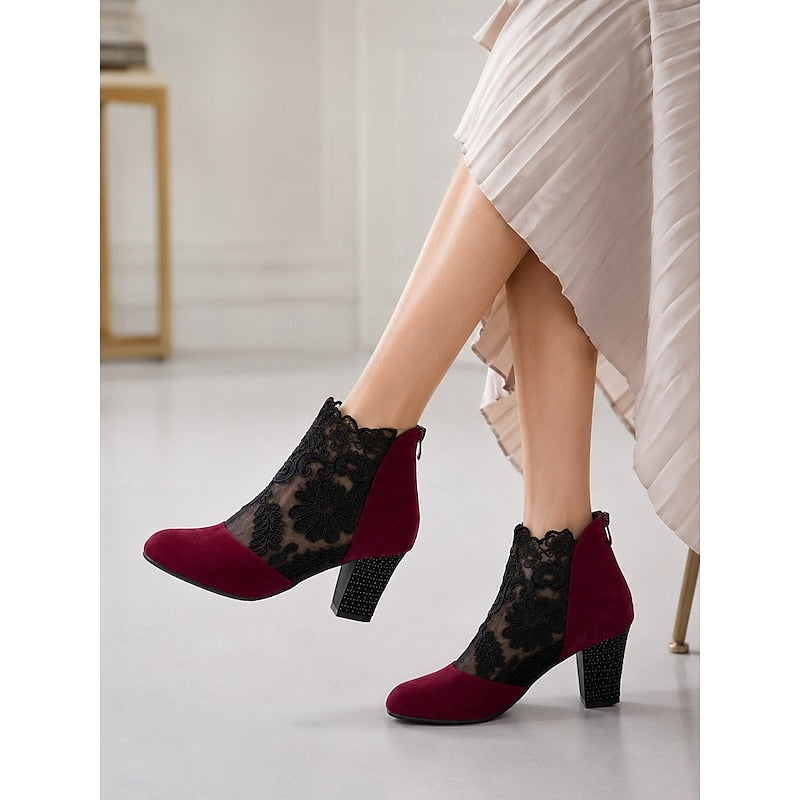 Women’s Lace-Accent Heeled Ankle Boots Elegant Block Heel Design 2