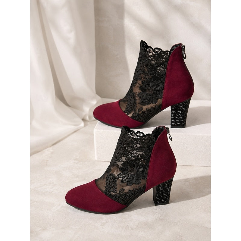 Women’s Lace-Accent Heeled Ankle Boots Elegant Block Heel Design 3