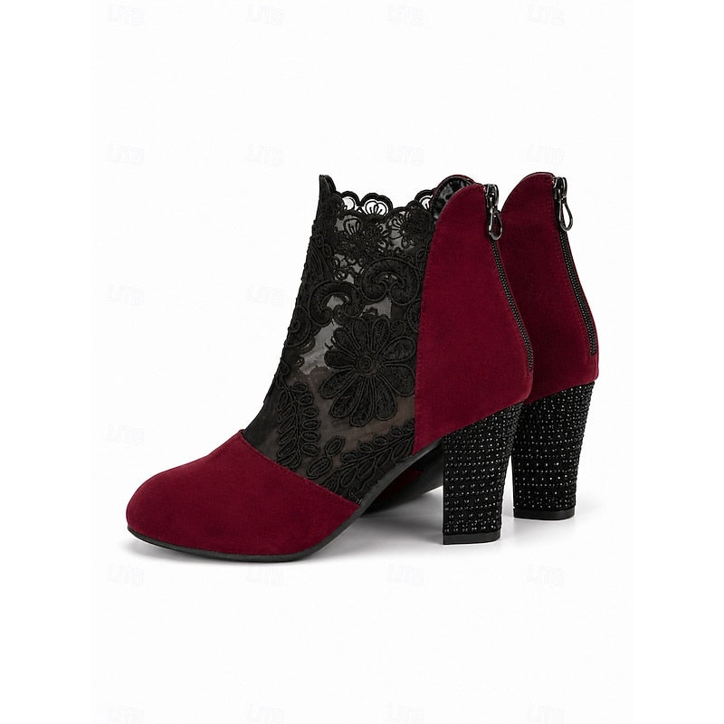Women’s Lace-Accent Heeled Ankle Boots Elegant Block Heel Design 5