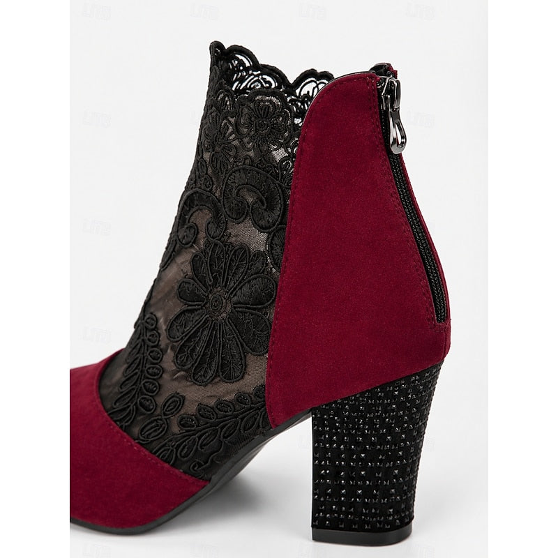 Women’s Lace-Accent Heeled Ankle Boots Elegant Block Heel Design 6