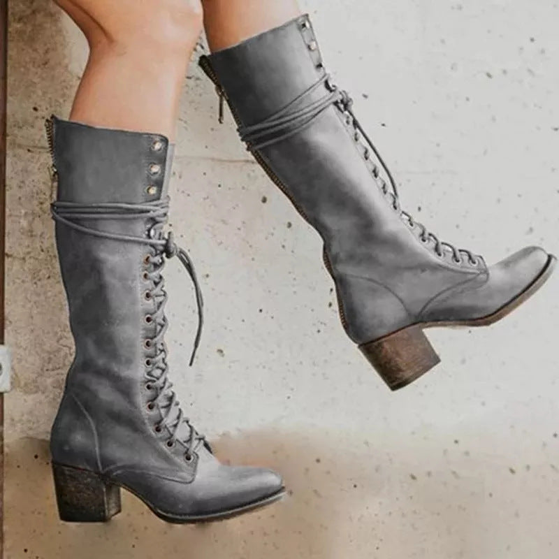 Women’s Lace-Up Knee High Boots Stylish Block Heel Design 1