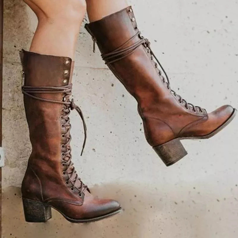 Women’s Lace-Up Knee High Boots Stylish Block Heel Design 2