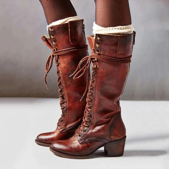 Women’s Lace-Up Knee High Boots Stylish Block Heel Design 3