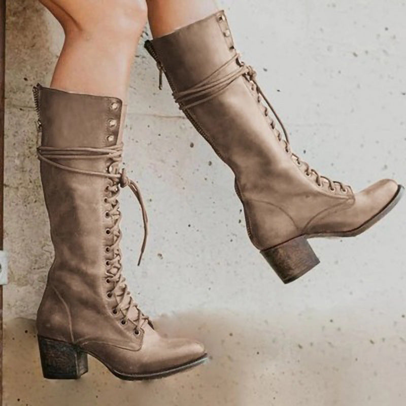 Women’s Lace-Up Knee High Boots Stylish Block Heel Design 4
