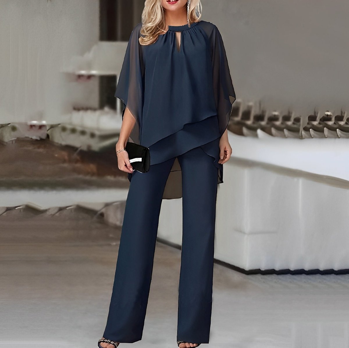 Women’s Layered Chiffon Wide Leg Pants Two-Piece Set 2