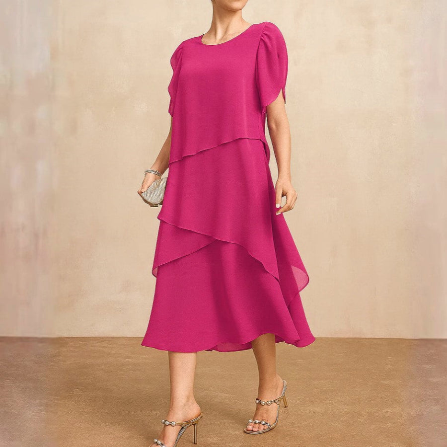 Women’s Layered Midi Dress Elegant Chiffon Design 0