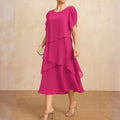 Women’s Layered Midi Dress Elegant Chiffon Design 0