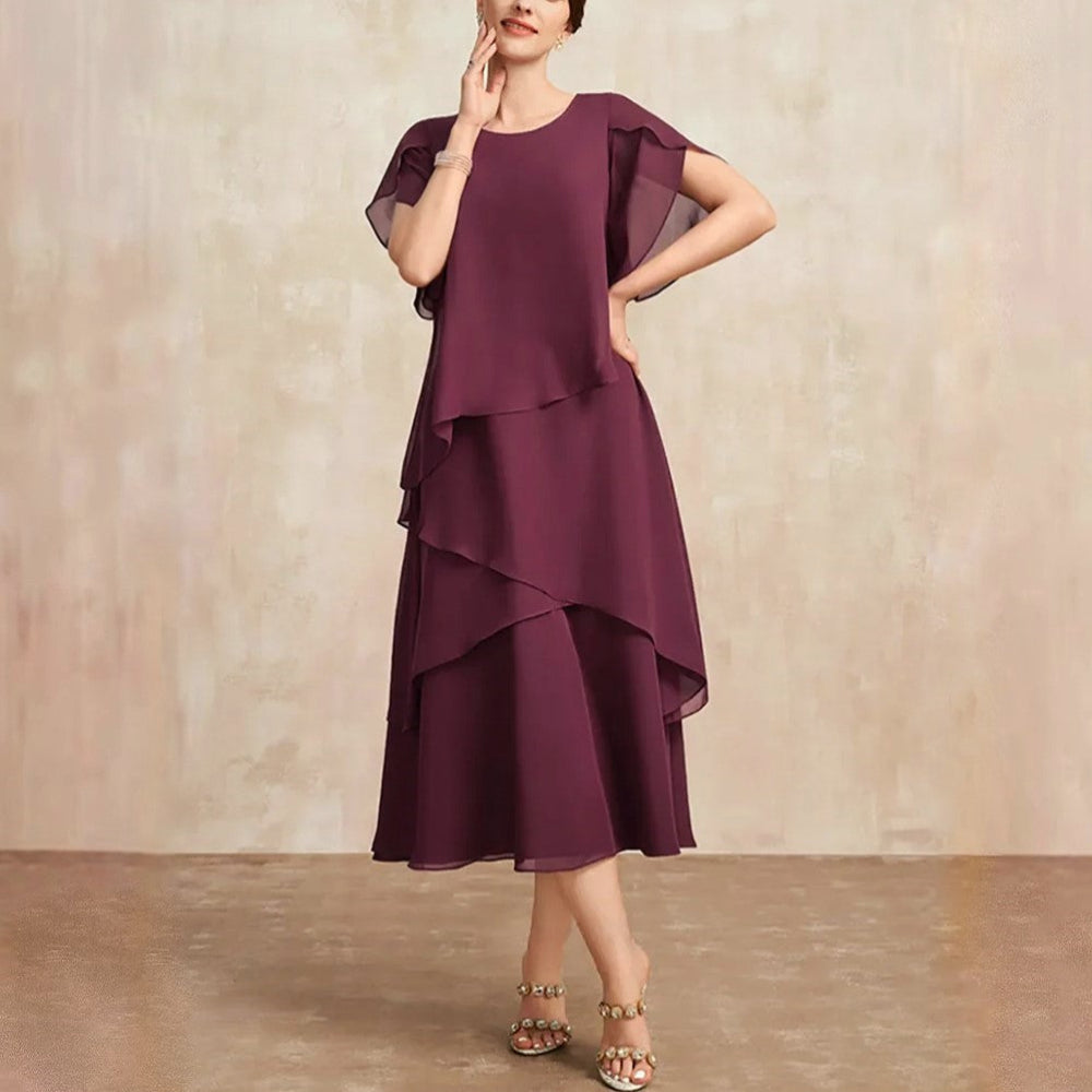 Women’s Layered Midi Dress Elegant Chiffon Design 1