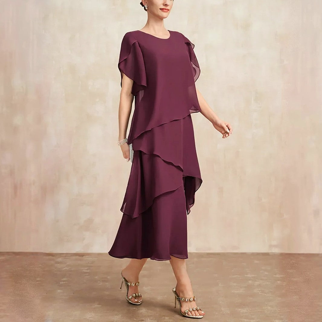 Women’s Layered Midi Dress Elegant Chiffon Design 2